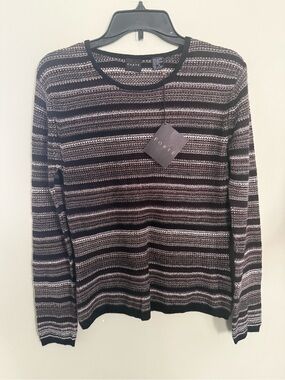Forte Men's Black and Gray Horizontal Stripe Crewneck Sweater